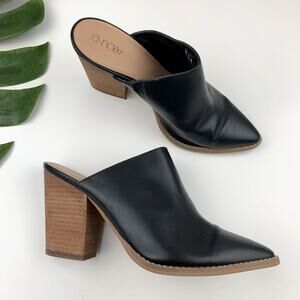 Abound Maya Mules Black Faux Leather Pointed Toe Slip On Block Heels Women's 8.5